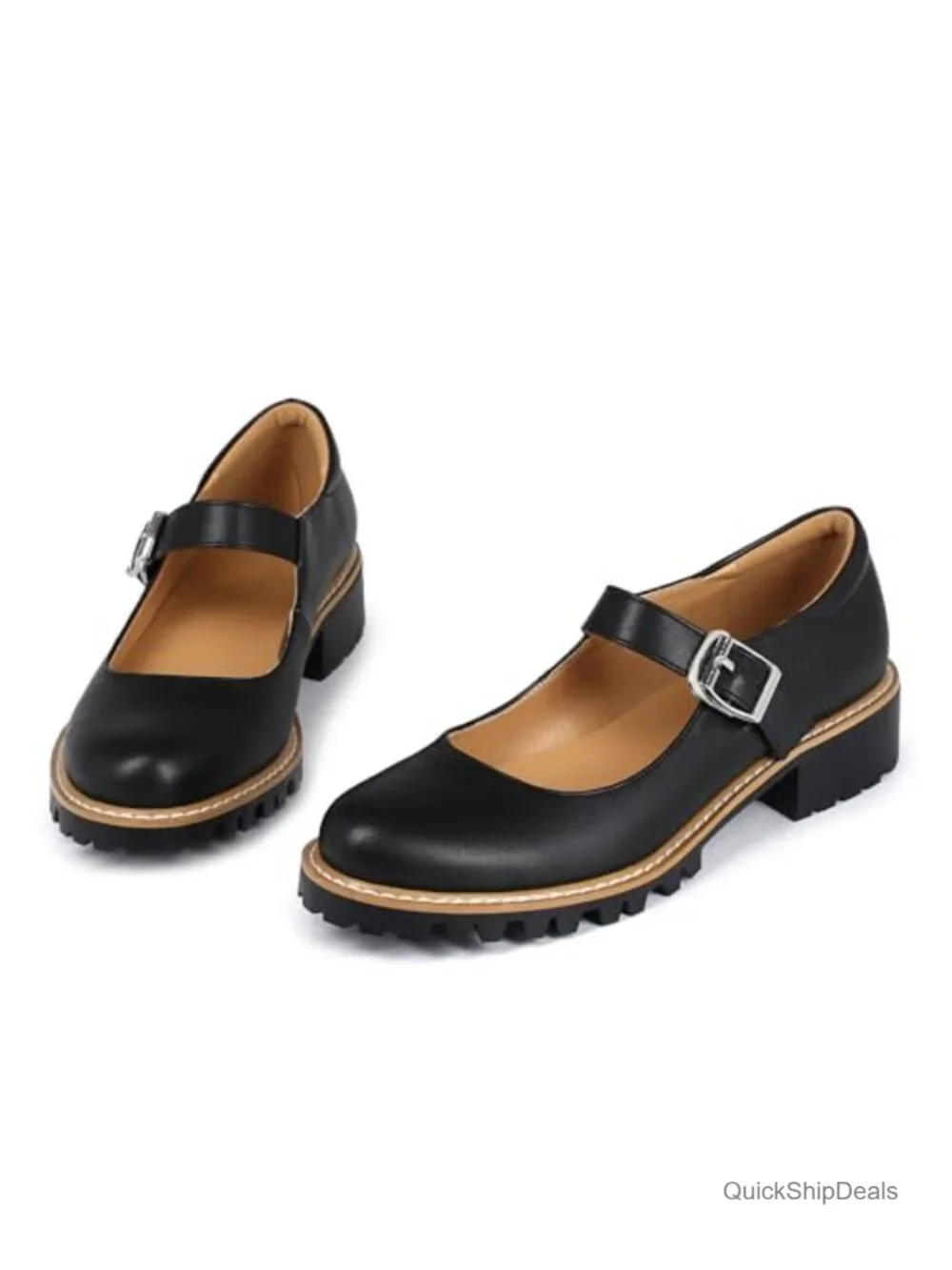 Women's PU Leather Mary Jane Oxfords Flats Chunky Low Heels Platform Retro